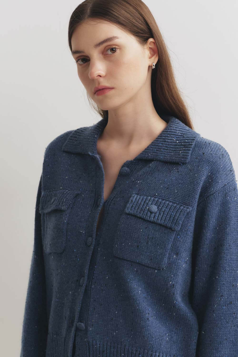 牛仔藍花呢針織外套