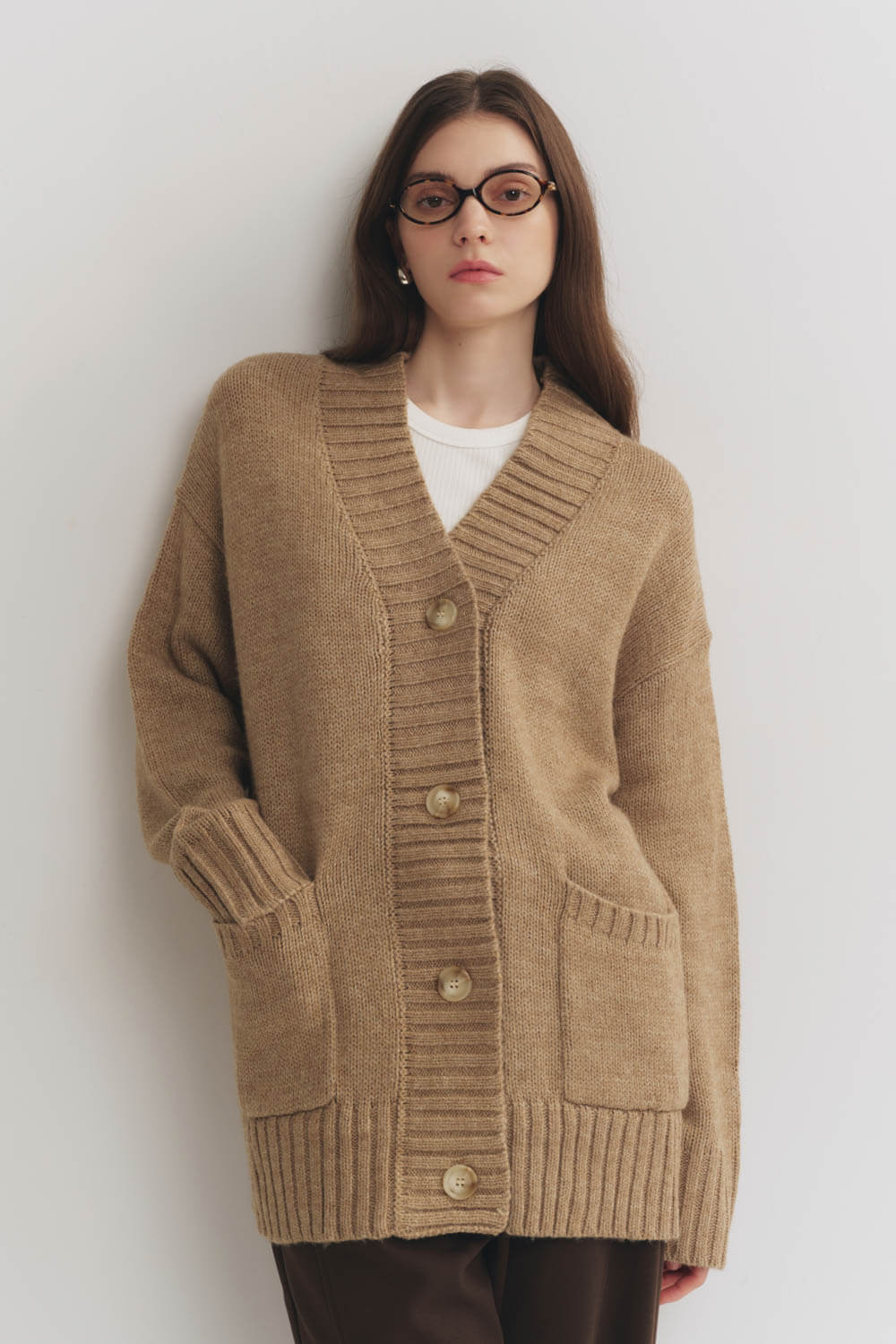 V領寬鬆針織外套