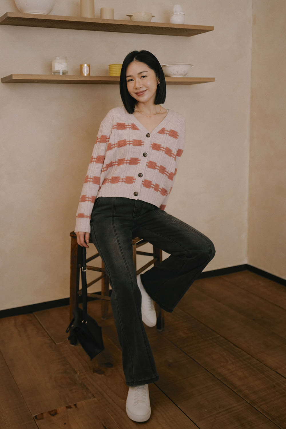 條紋織花針織開襟衫