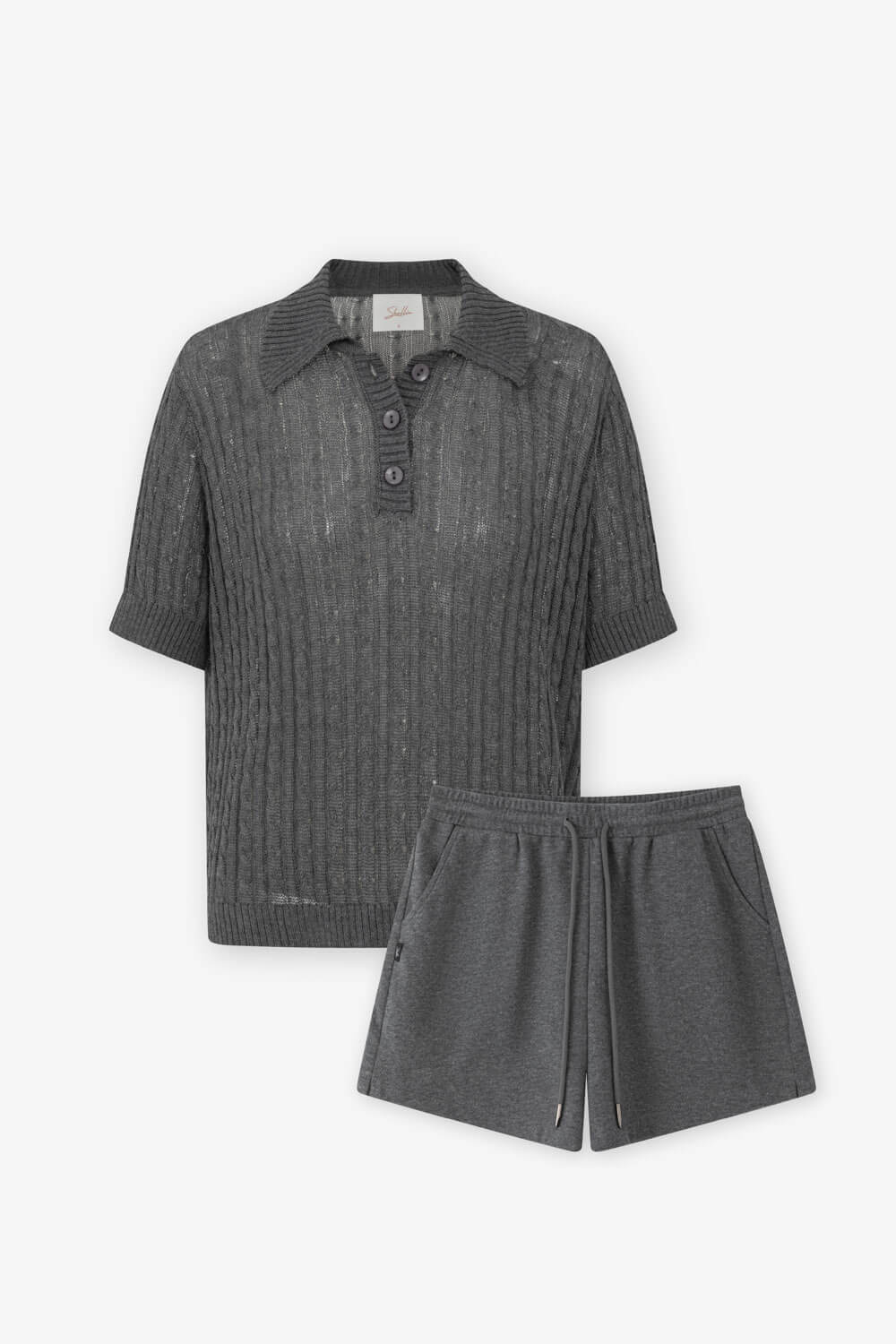 麻花翻領休閒短褲套裝