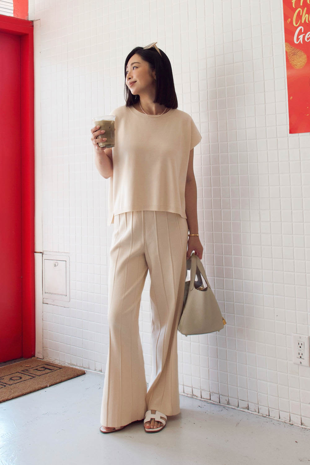 坑條寬鬆針織長褲