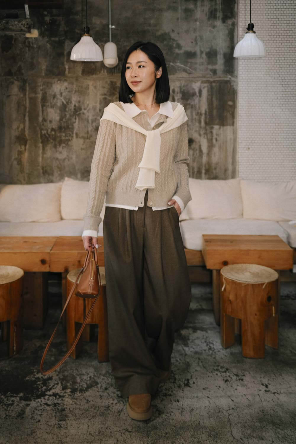 呢紋打褶西裝寬褲