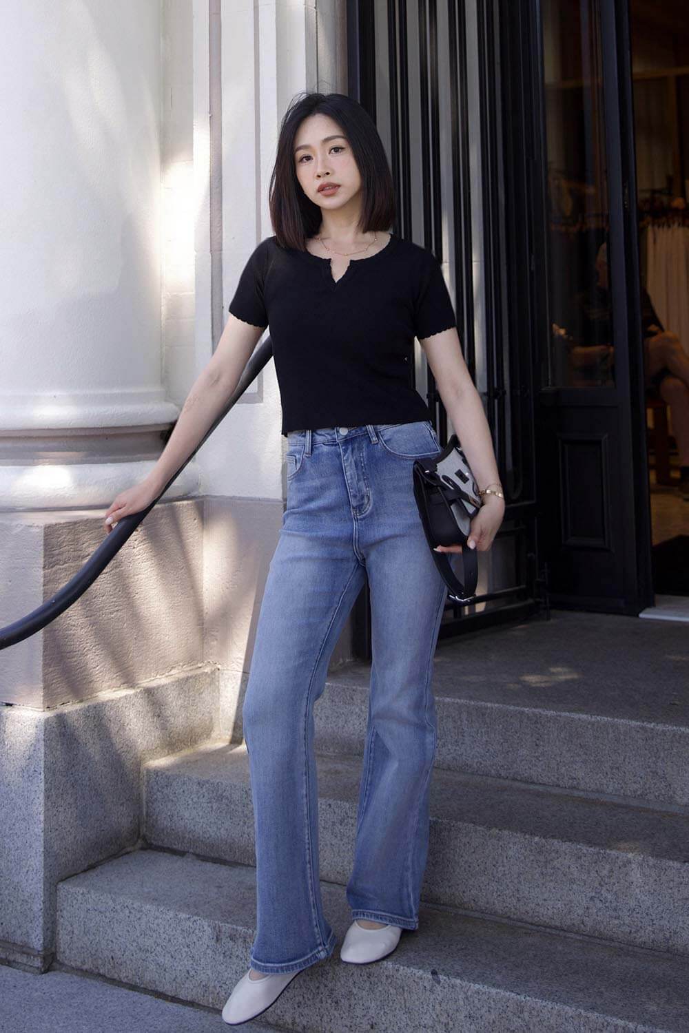 刷色牛仔喇叭褲