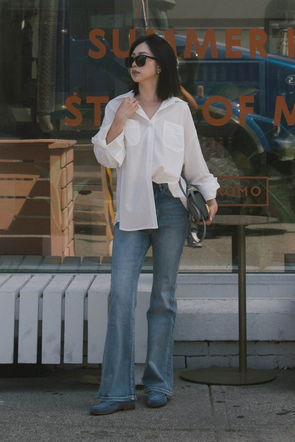 加長刷色牛仔喇叭褲