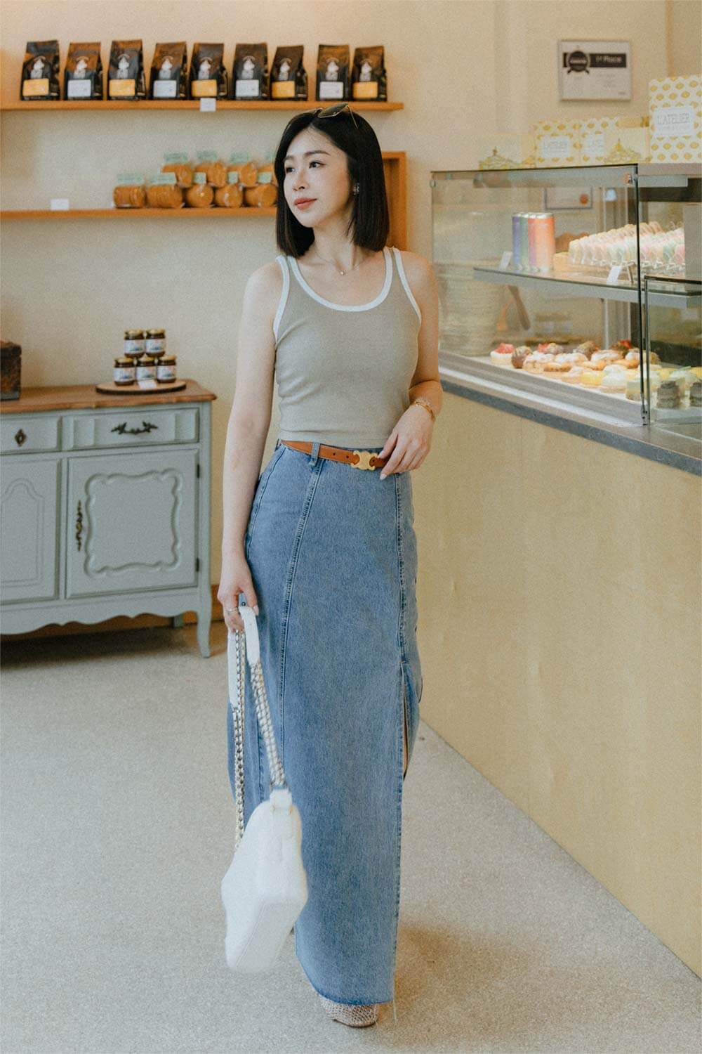 斜開衩牛仔長裙