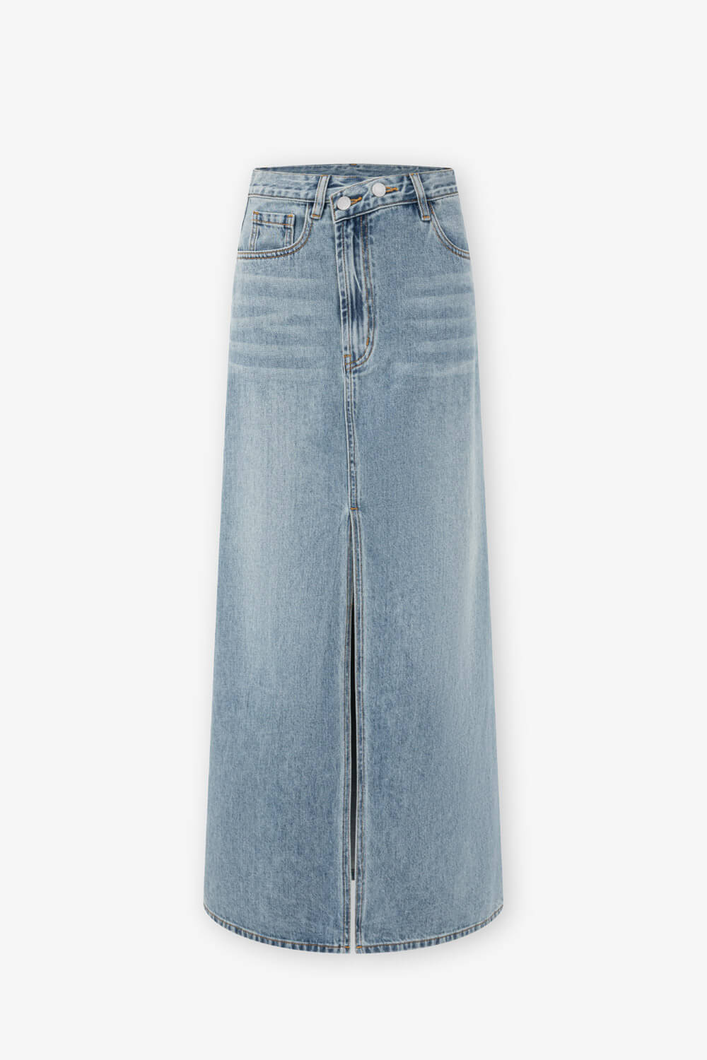 前開衩斜釦牛仔裙