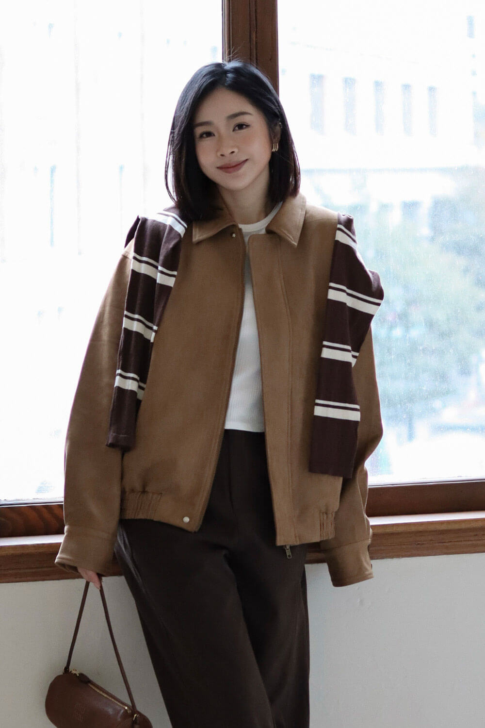 人造麂皮拉鍊夾克