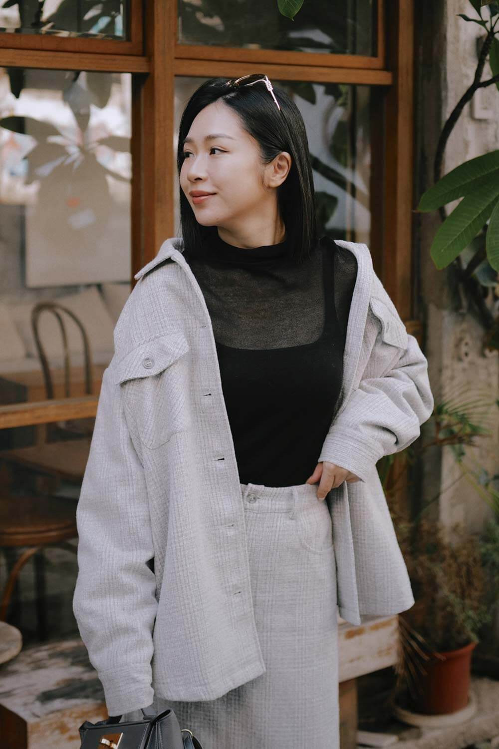 毛呢寬版襯衫外套