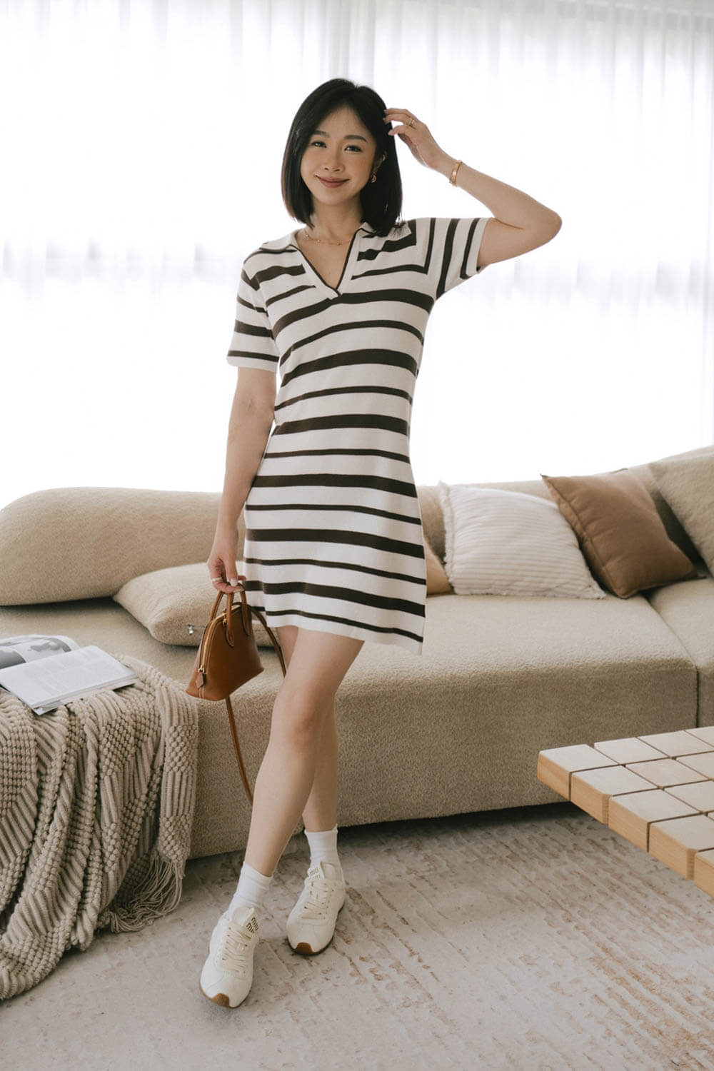 條紋翻領針織洋裝
