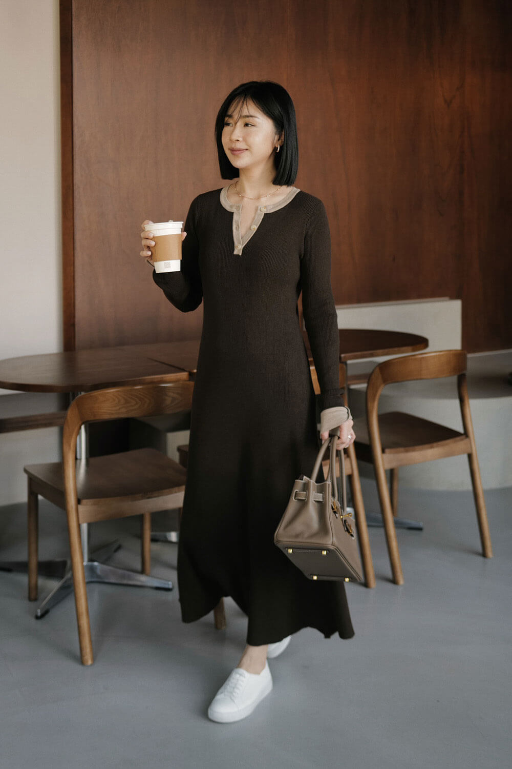 配色寬擺針織洋裝