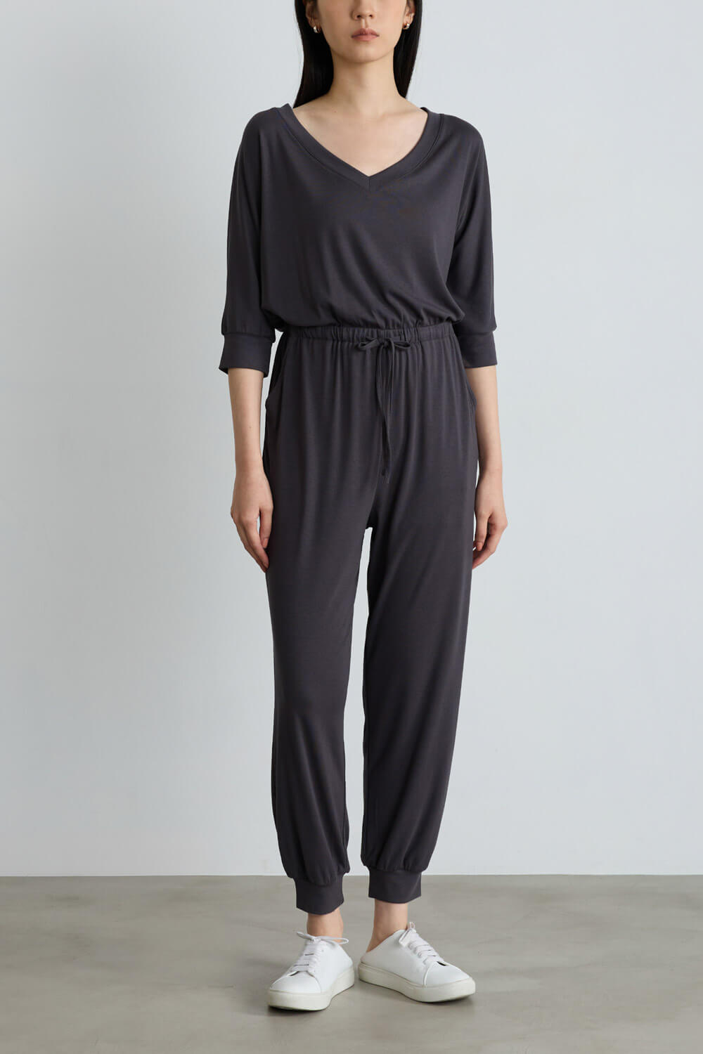 V領腰綁帶連身褲