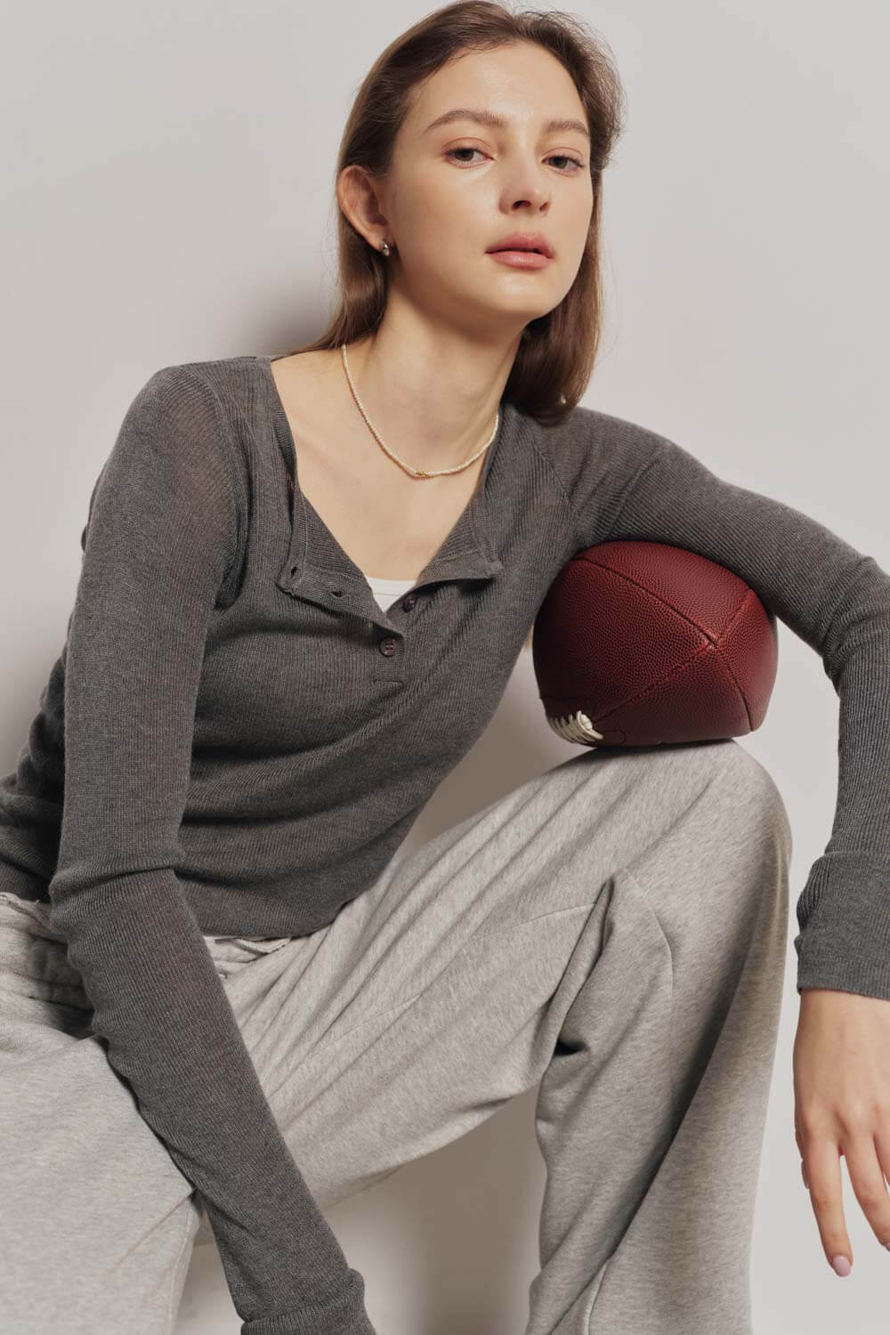 圓領半開襟針織上衣