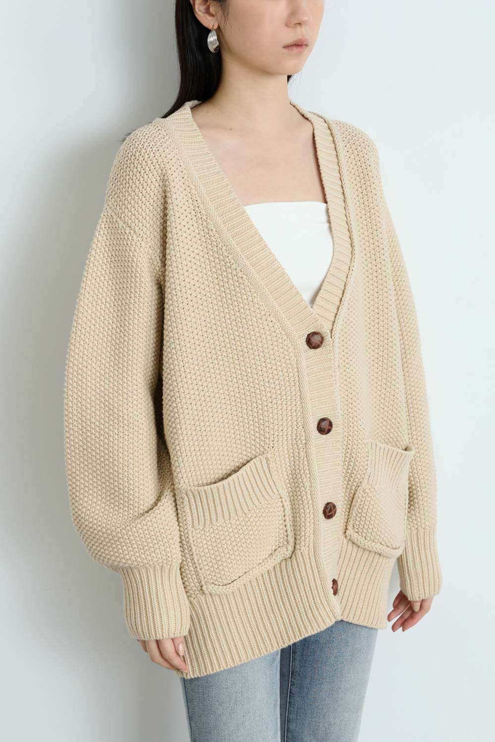 V領開襟口袋毛衣