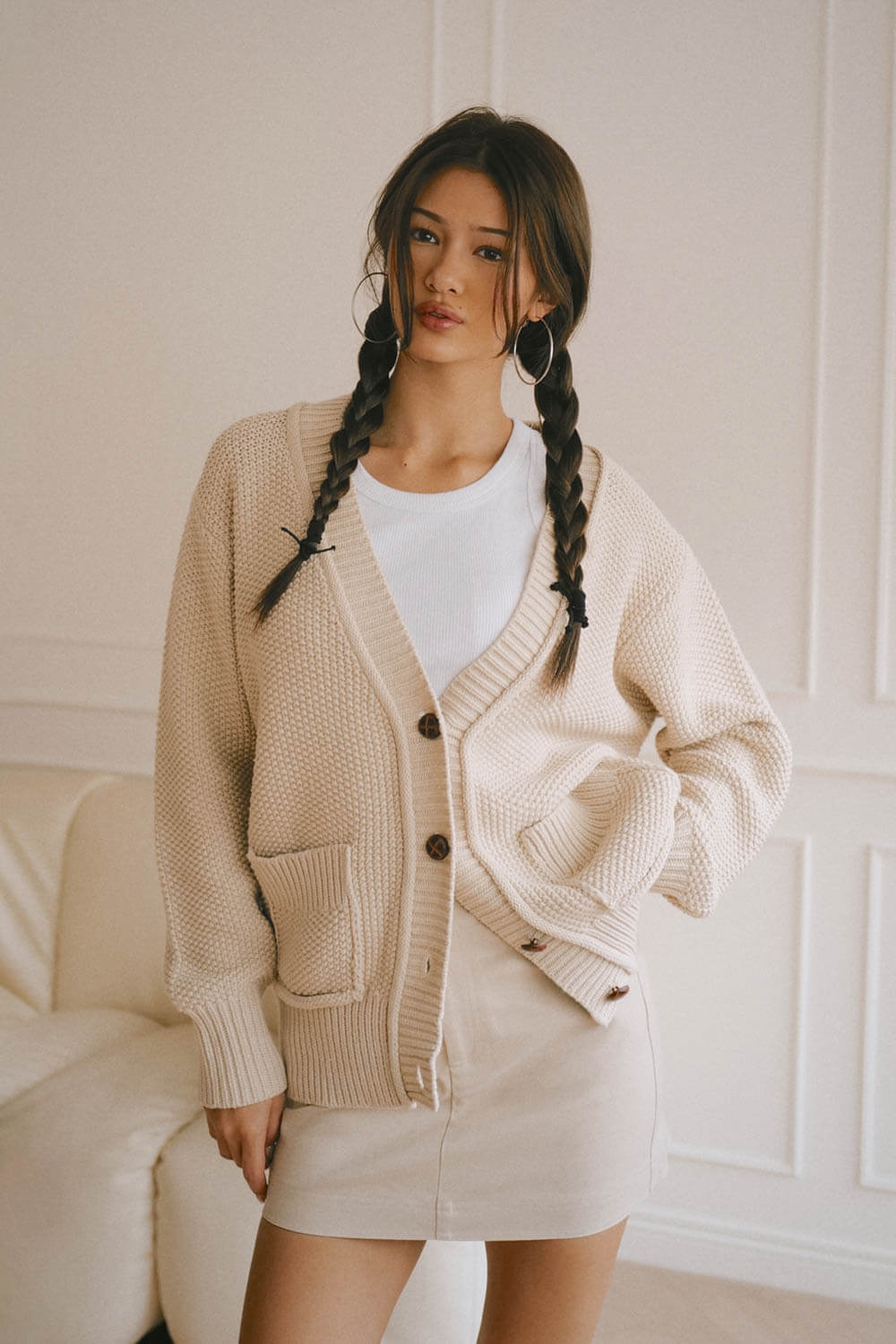 V領開襟口袋毛衣