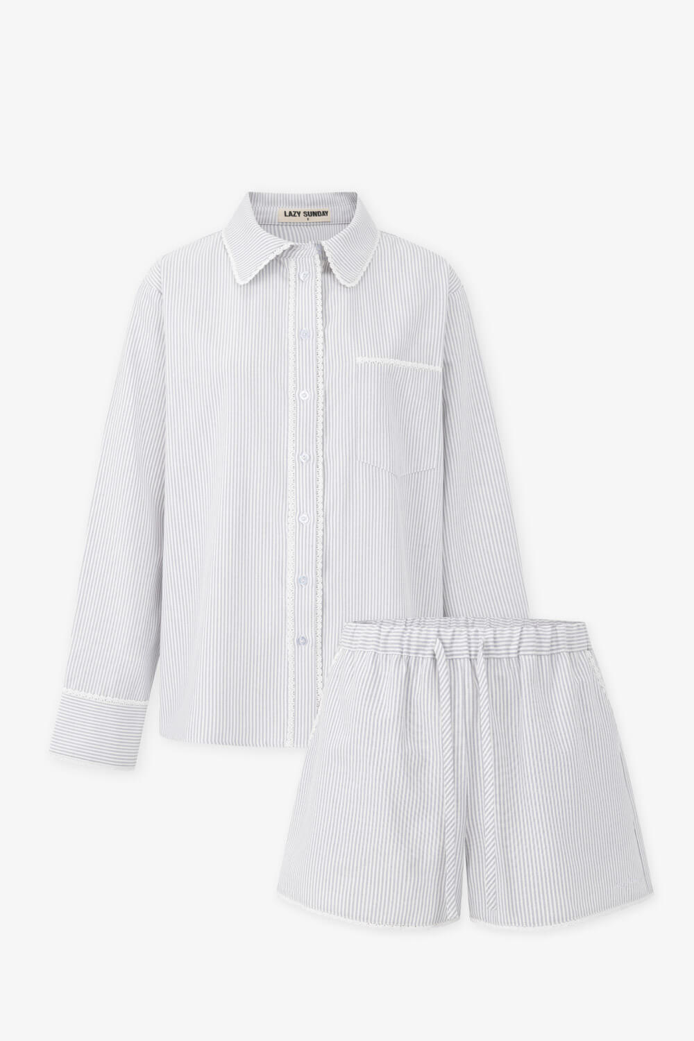花邊裝飾條紋襯衫套裝