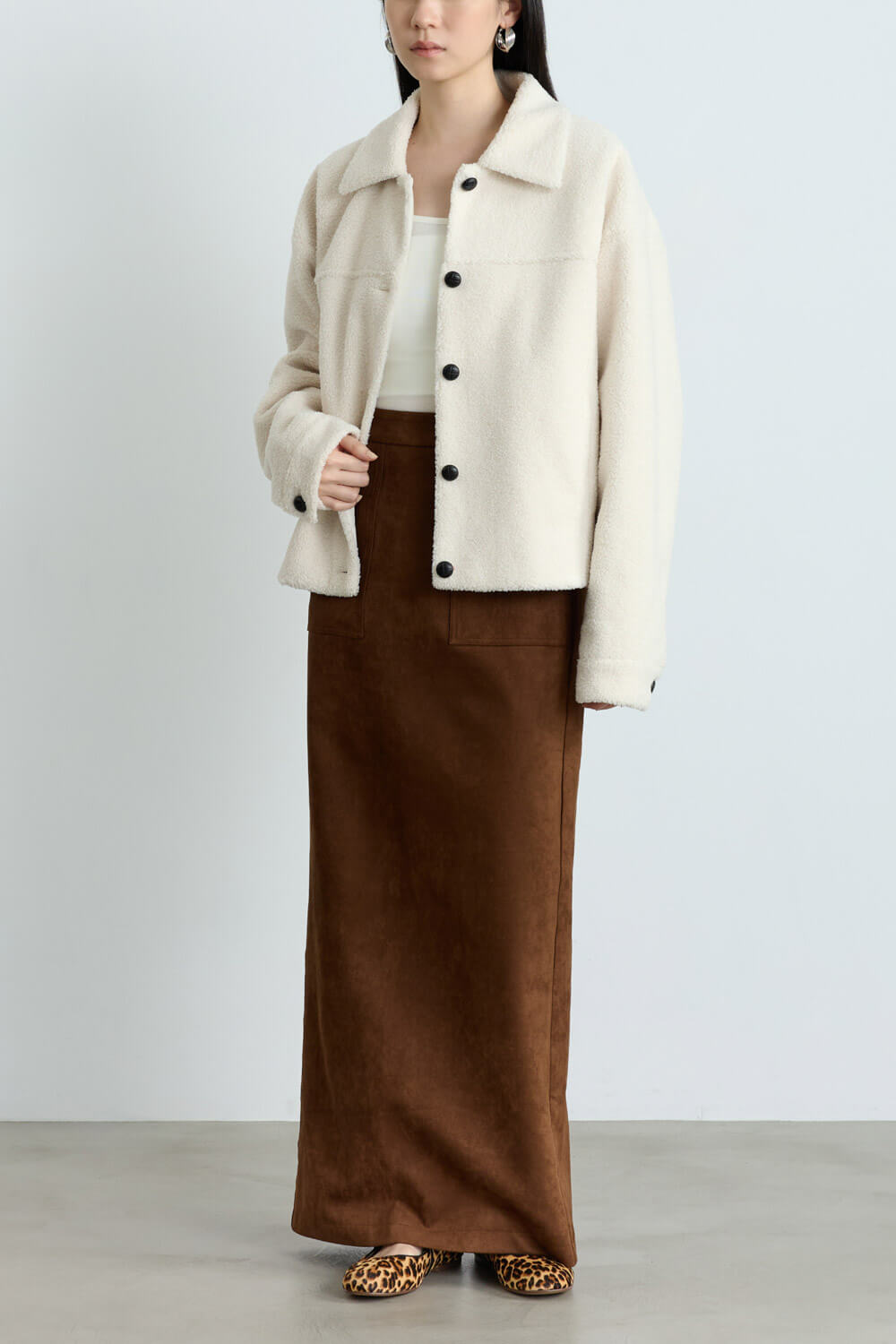 後開衩仿麂皮裙