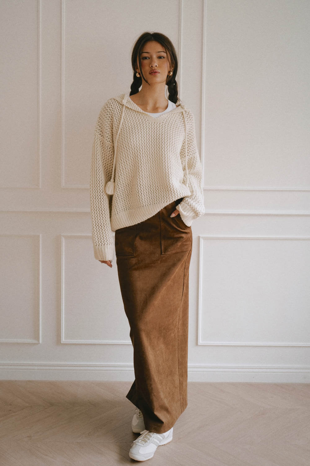 後開衩仿麂皮裙