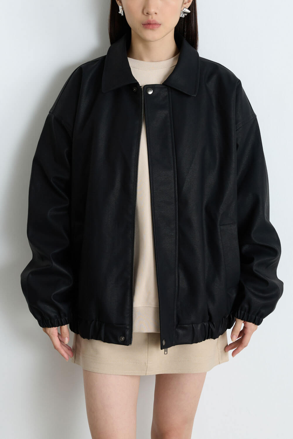 翻領仿皮革外套