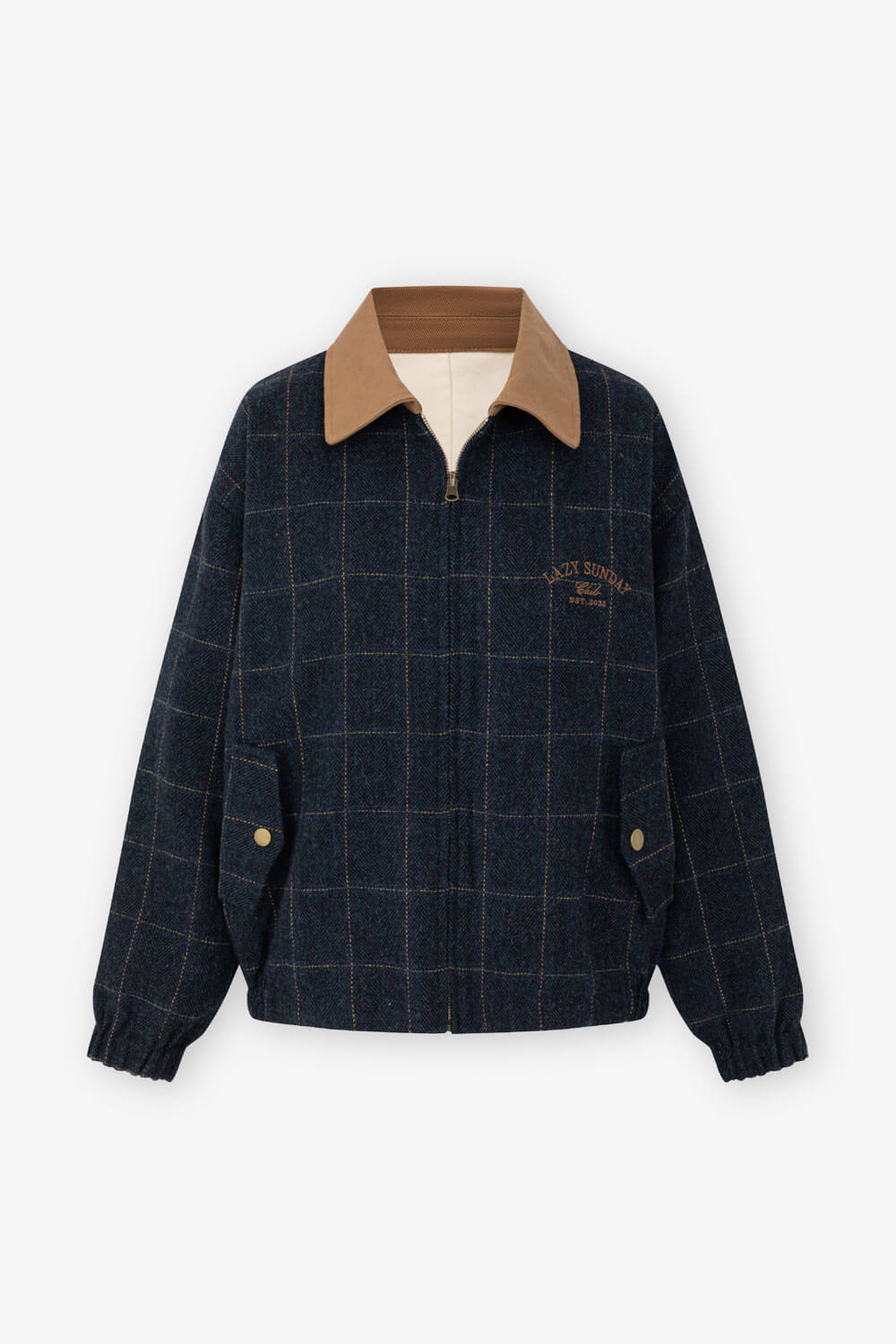 兩穿式格紋翻領外套