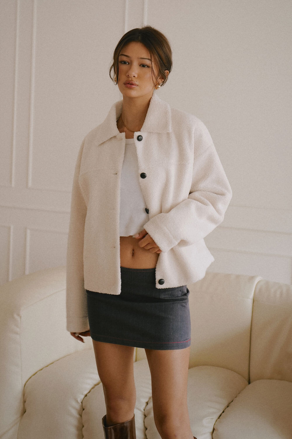 毛絨開襟鋪棉外套 毛絨開襟鋪棉外套