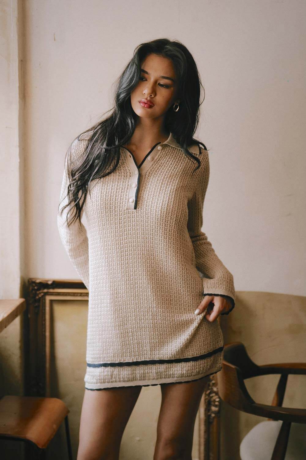 緹花鏤空針織洋裝附內搭