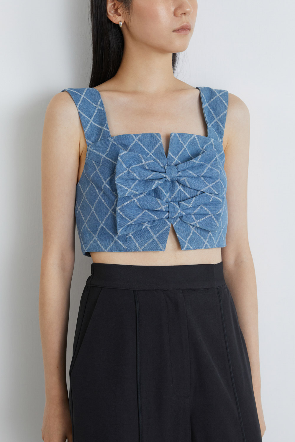 格紋蝴蝶結牛仔背心