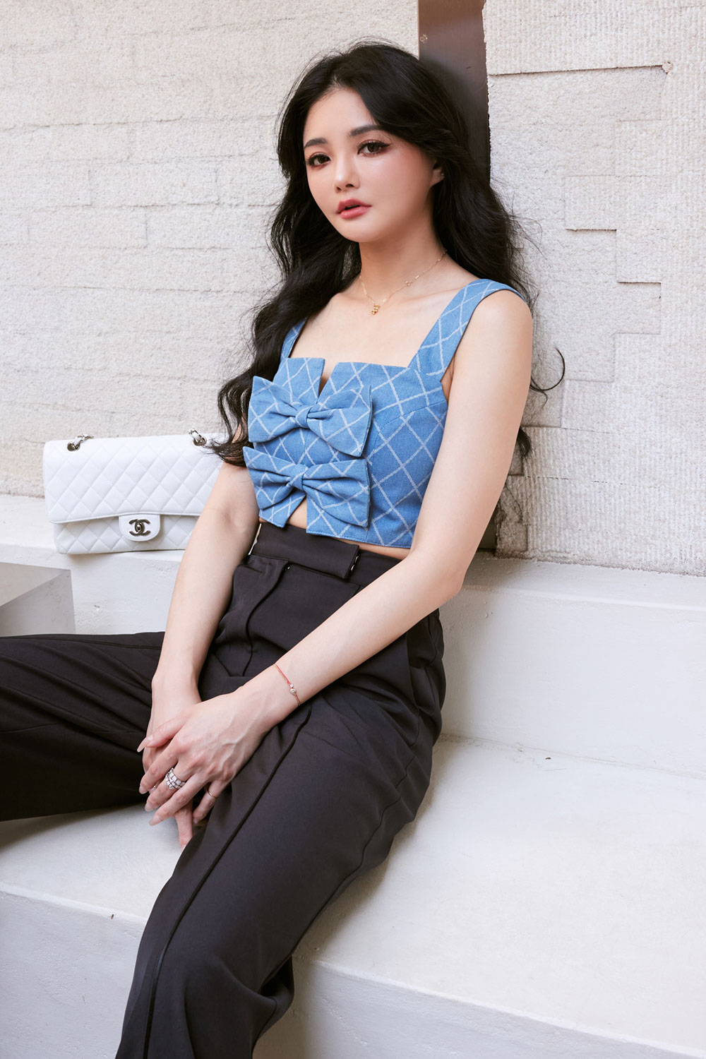 格紋蝴蝶結牛仔背心