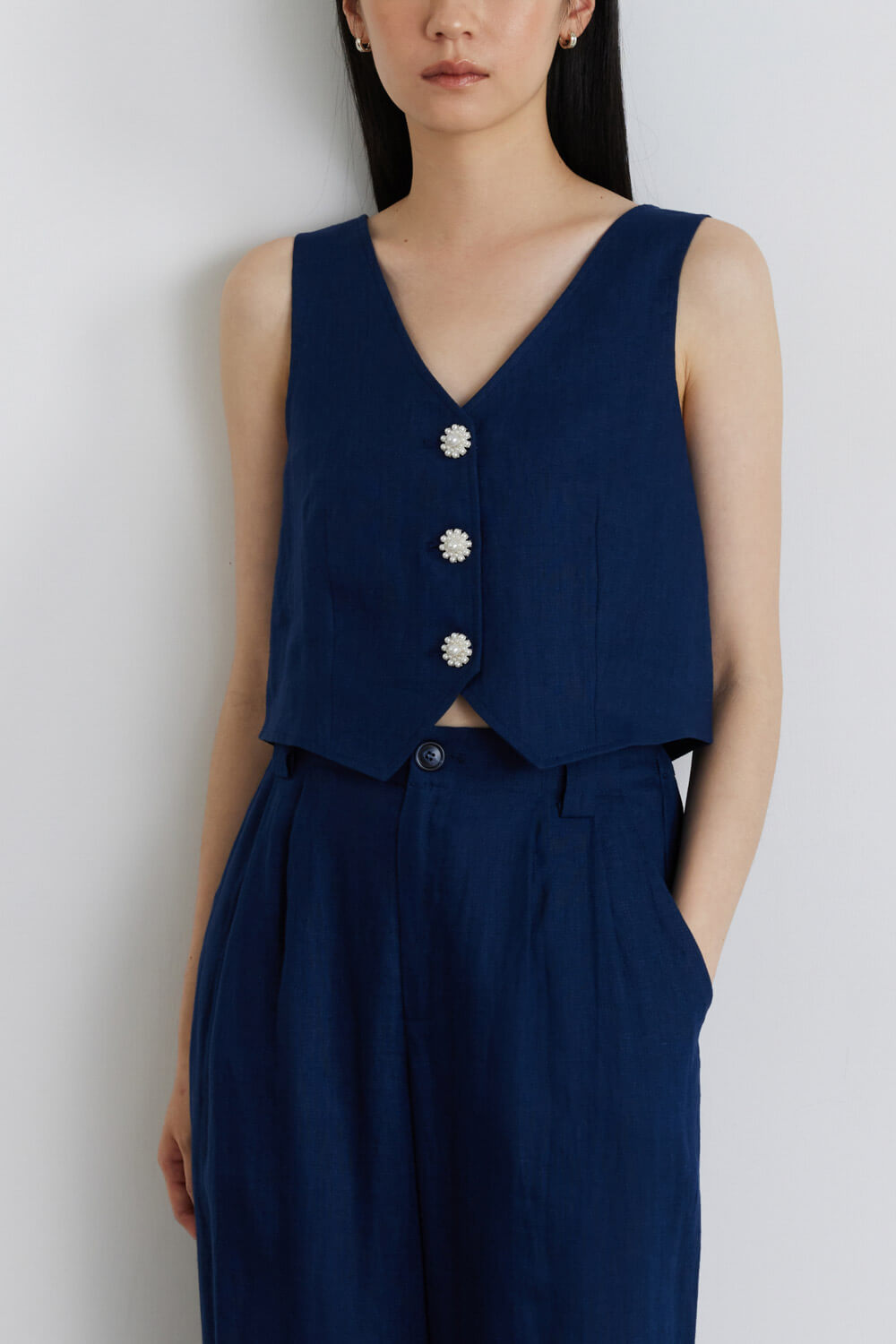 亞麻V領西裝背心