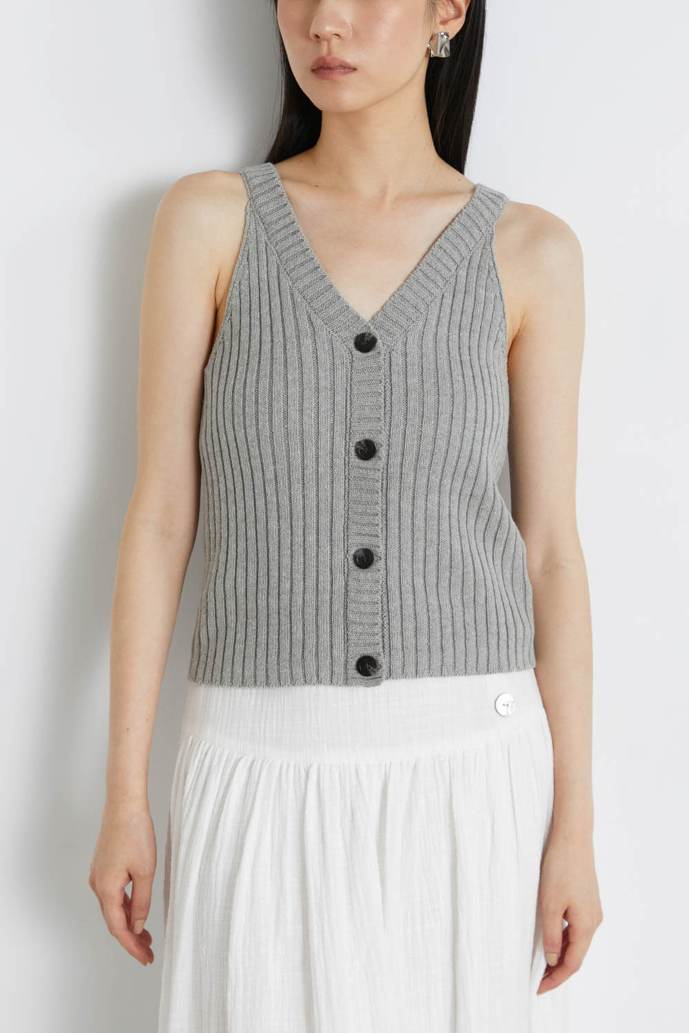 V領削肩針織上衣