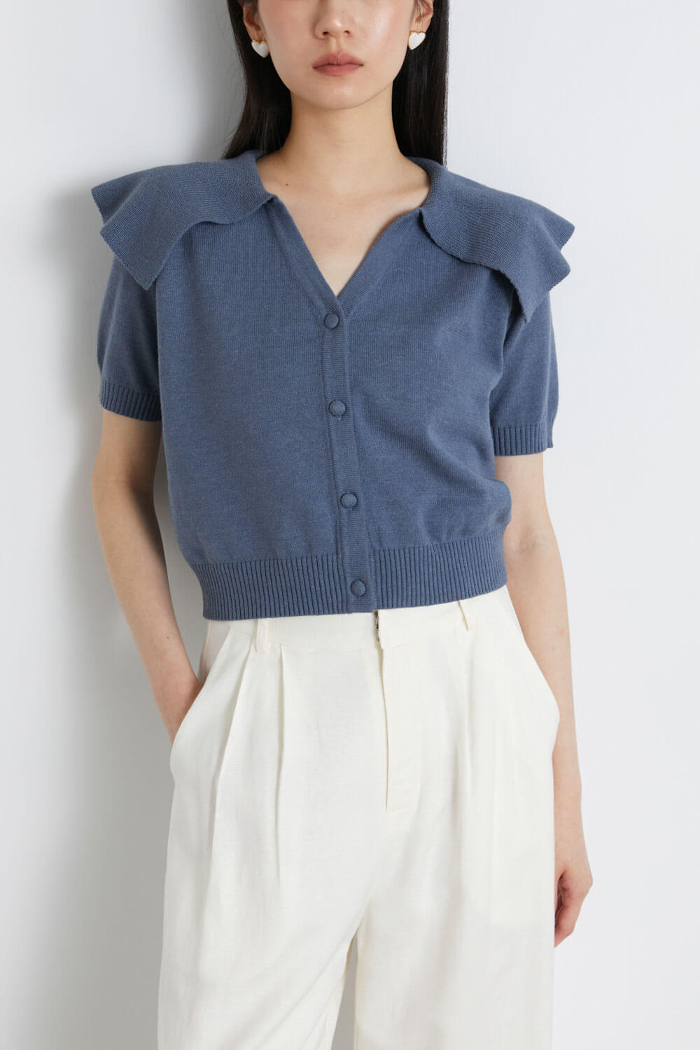 大翻領針織開襟衫