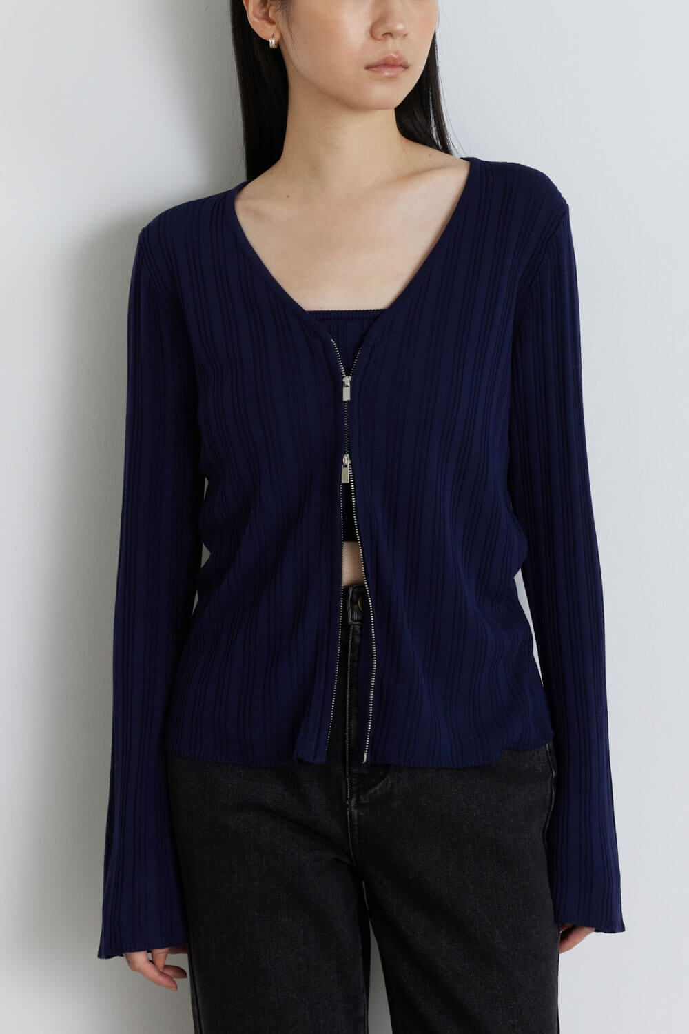 坑條合身針織套裝