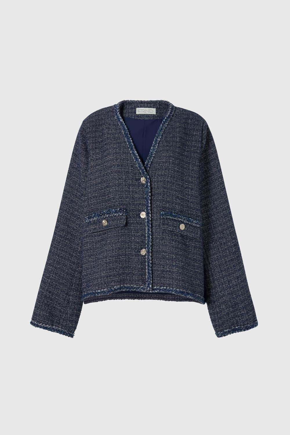 V領鑲邊花呢外套